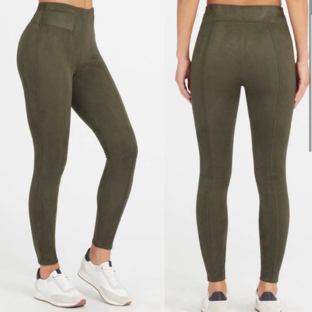 SPANX faux suede leggings, olive colour, size M. Like new - worn once.